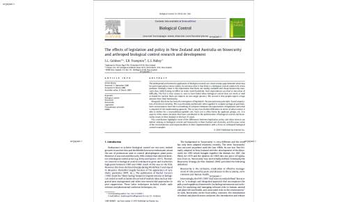 The effects of legislation and policy in New Zealand and Australia on biosecurity and arthropod biological control research and development
